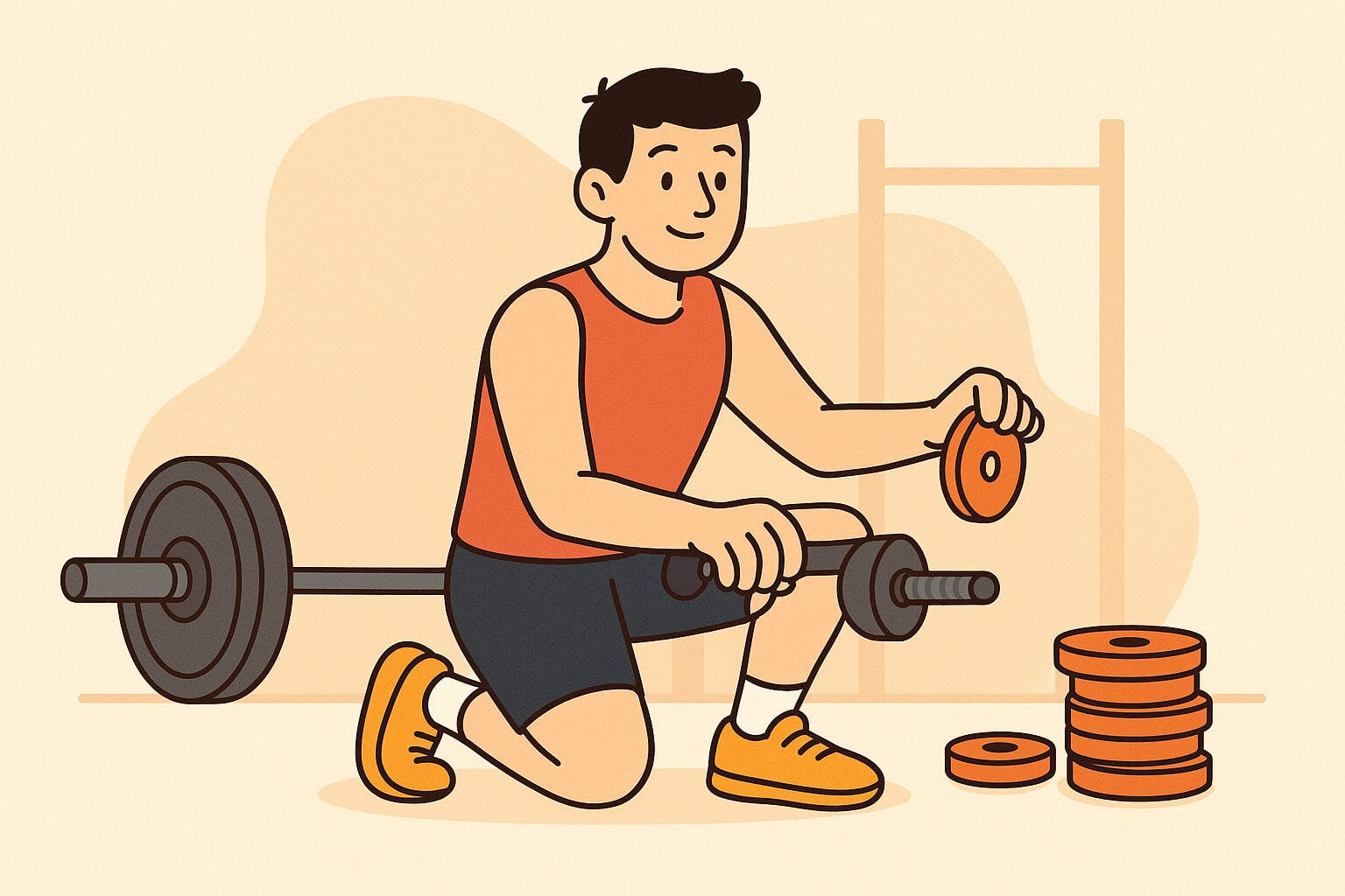 Man-in-gym-adding-small-plates-to-barbell