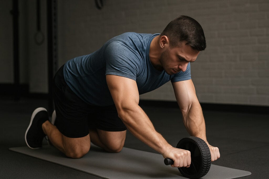 Man-performing-ab-wheel-rollout-in-gym