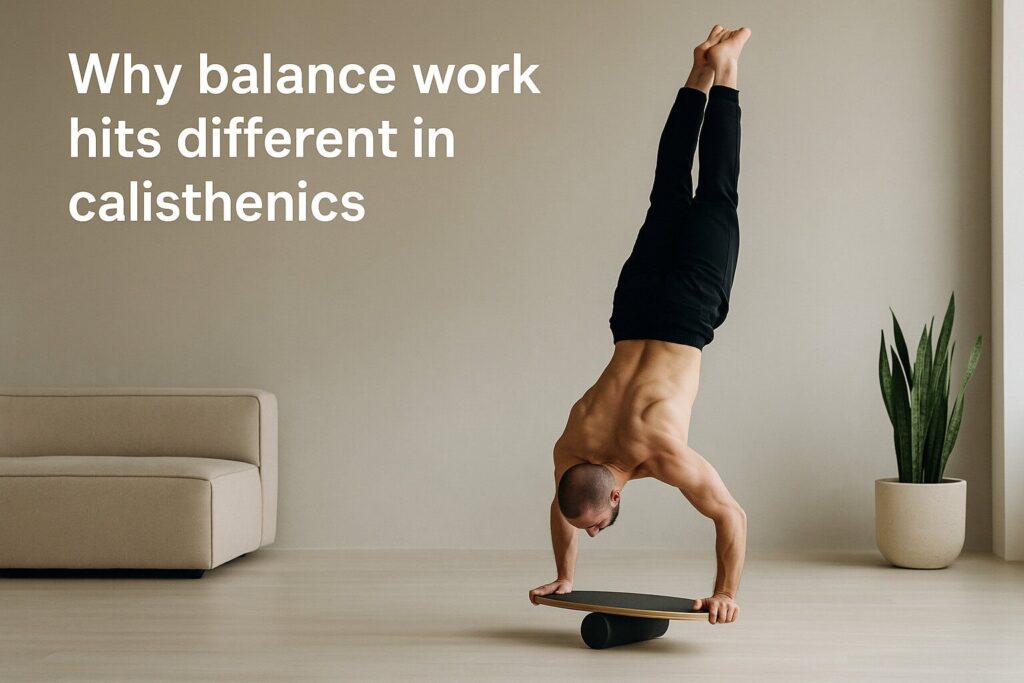 Athlete-doing-handstand-on-balance-board-during-calisthenics-training