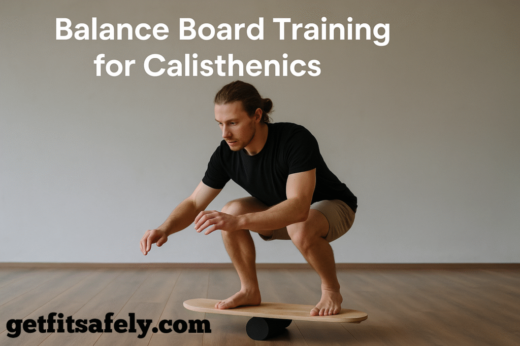 Athlete-practicing-balance-board-training-for-calisthenics-in-minimalist-room