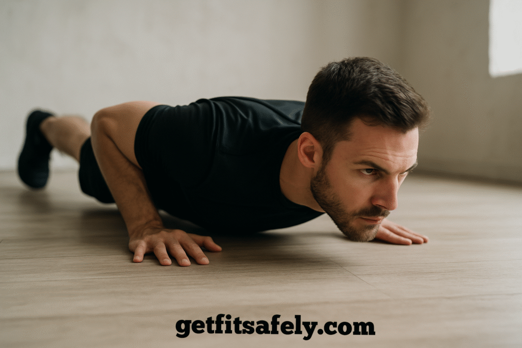 Man-performing-bottom-push-up-near-floor