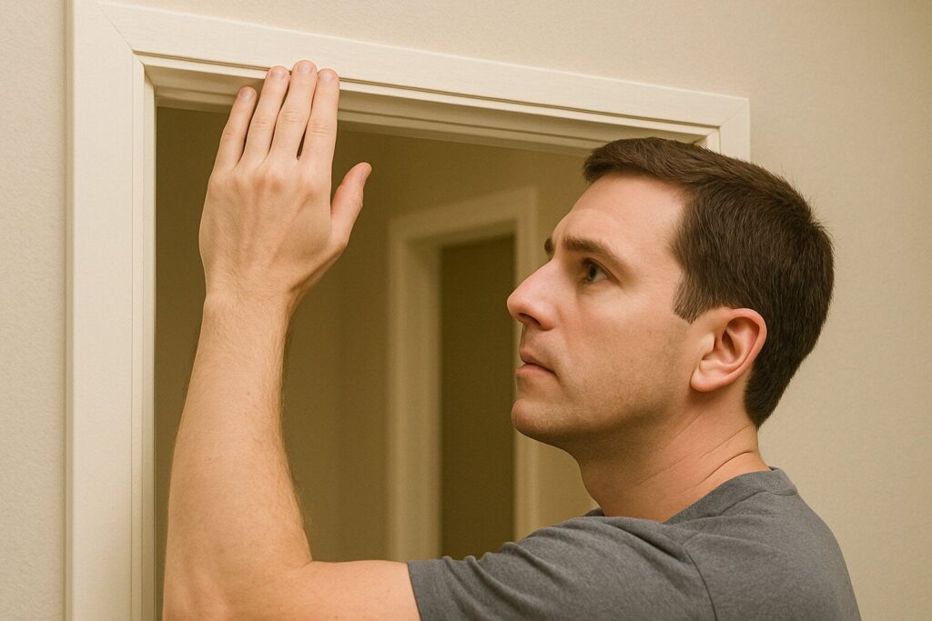 Man-checking-upper-doorframe-for-safety