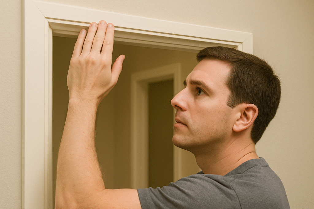 Man-checking-upper-doorframe-for-safety