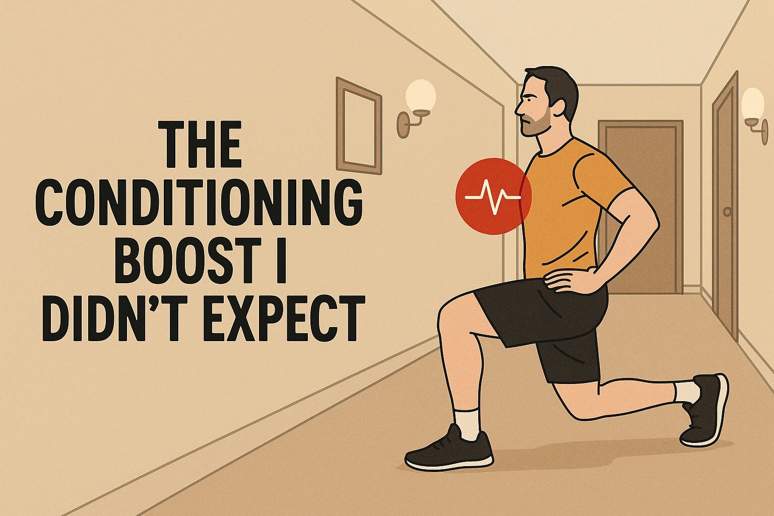 Conditioning-boost-daily-lunges-illustration-showing-man-performing-lunge-with-heart-rate-icon-in-hallway