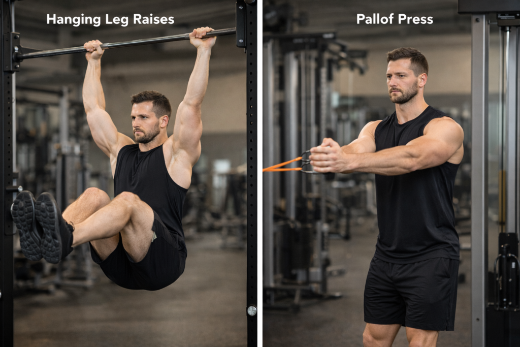Hanging-leg-raises-and-pallof-press