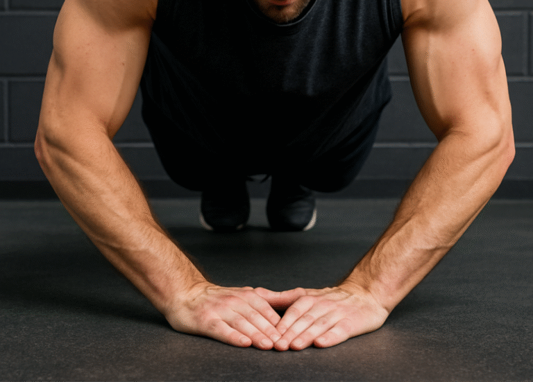 Man-doing-diamond-push-up-with-hands-on-floor