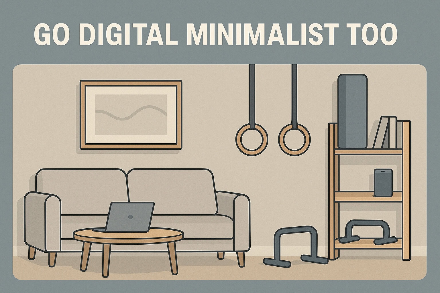 Minimalist-living-room-with-laptop-and-gym-rings