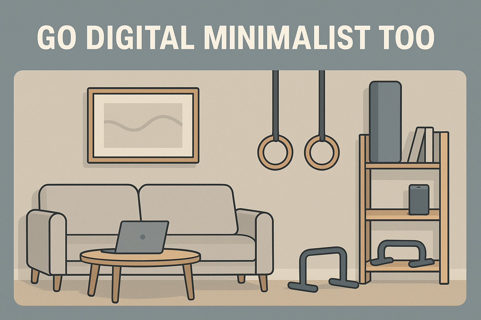 Minimalist-living-room-with-laptop-and-gym-rings