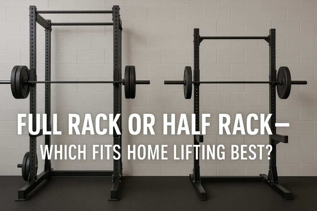 Side-by-side-comparison-of-full-rack-and-half-rack-in-home-gym-for-lifting