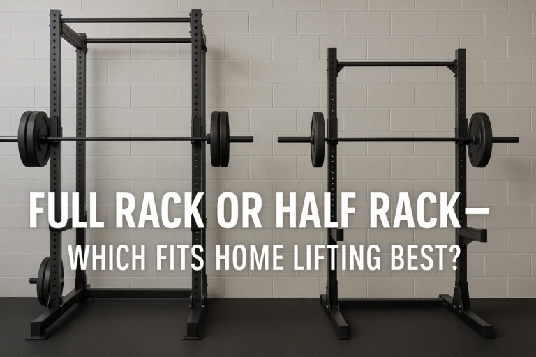 Side-by-side-comparison-of-full-rack-and-half-rack-in-home-gym-for-lifting