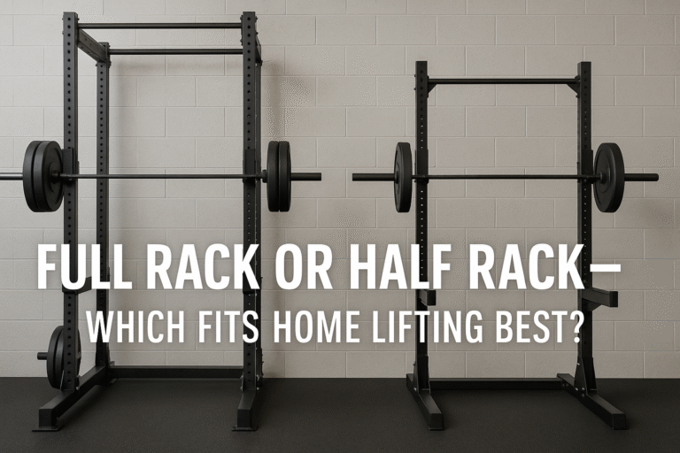 Side-by-side-comparison-of-full-rack-and-half-rack-in-home-gym-for-lifting