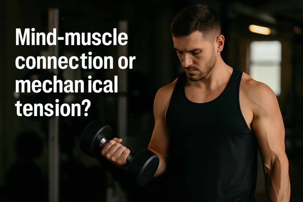 Man-performing-dumbbell-curl-in-gym-with-text-mind-muscle-connection-or-mechanical-tension