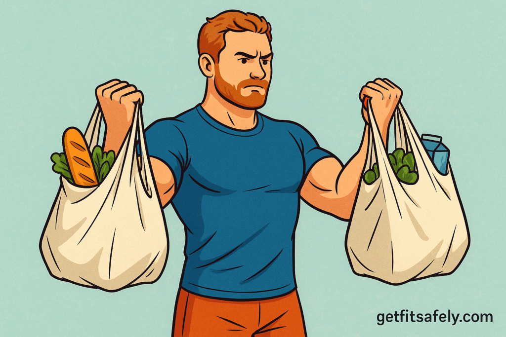 Person-doing-biceps-curls-with-heavy-grocery-bags
