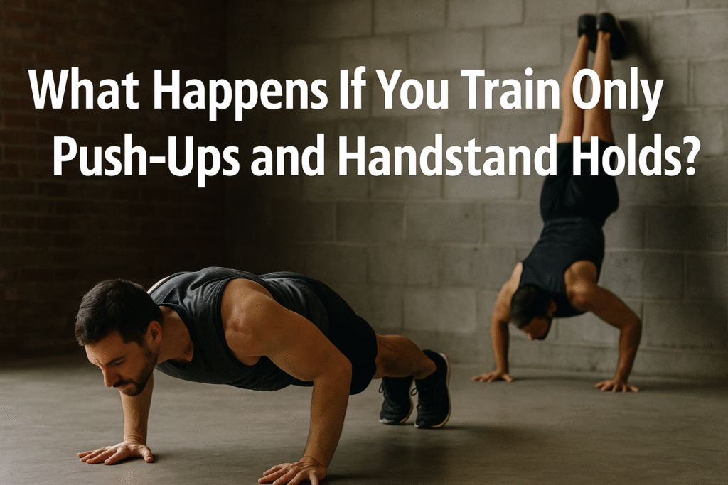 Man-doing-pushups-and-handstand-hold-in-gym