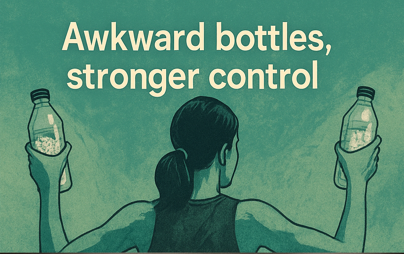 Woman-lifting-rice-bottles-to-improve-shoulder-control