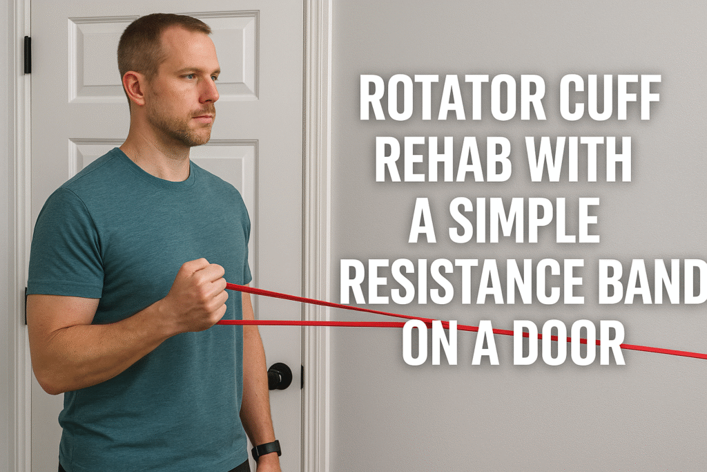Man-performing-rotator-cuff-band-external-rotation-at-door