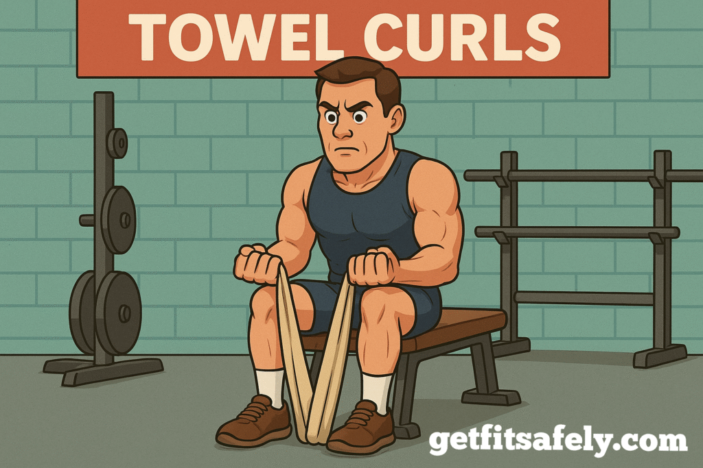 Cartoon-athlete-doing-seated-towel-curl-with-feet-anchor