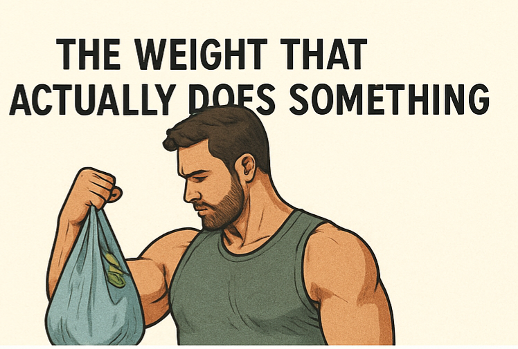 Man-curling-grocery-bag-to-show-effective-weight