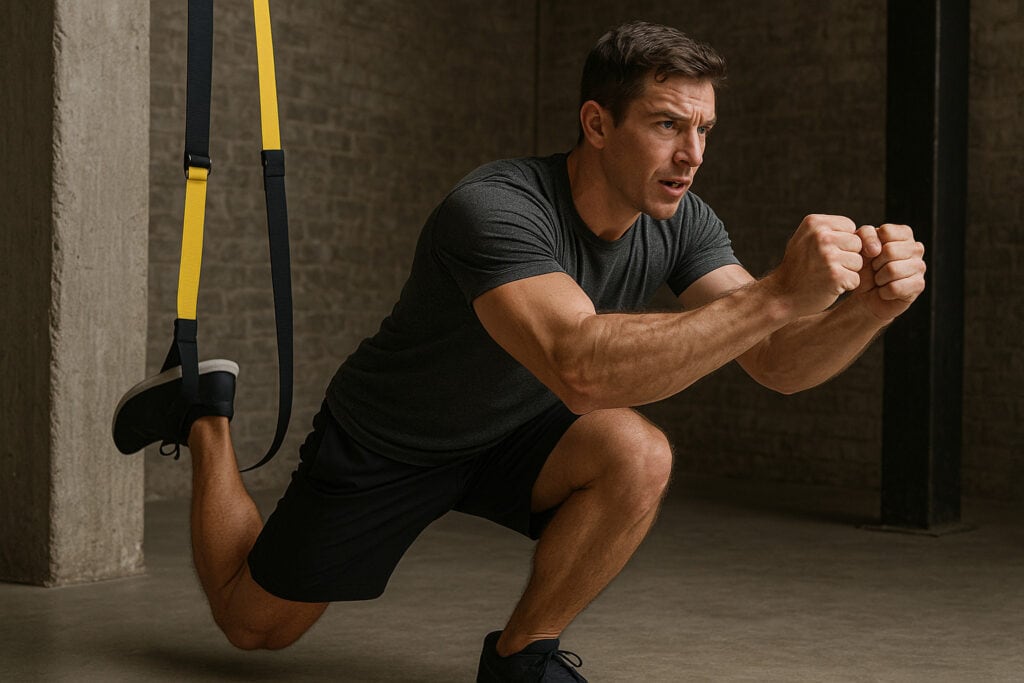 Athlete-performing-trx-single-leg-squat