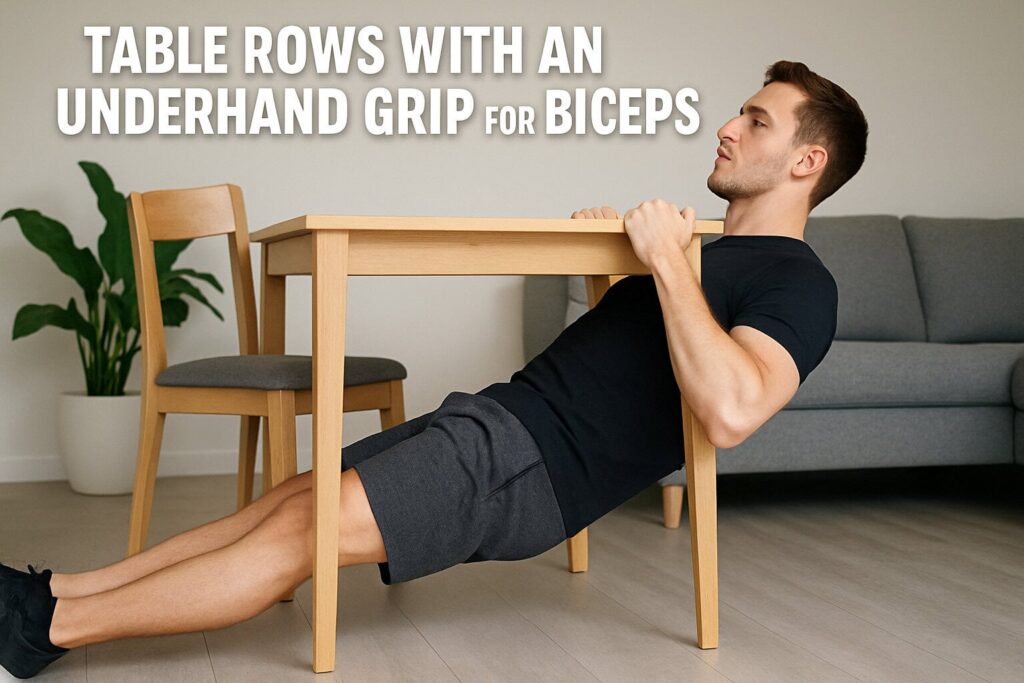 Man-performing-underhand-table-rows-at-home-to-train-biceps