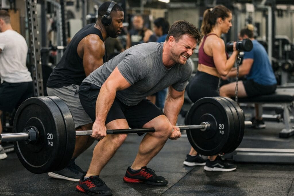 Deadlift-execution-with-restricted-movement-space-in-gym