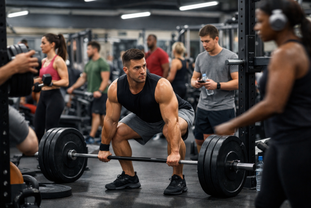 Crowded-gym-weightlifting-with-limited-space-and-distractions
