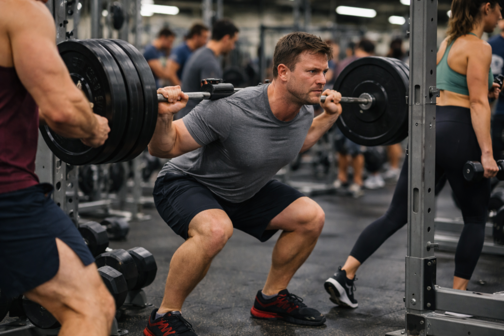 Reduced-range-of-motion-during-squat-in-crowded-gym