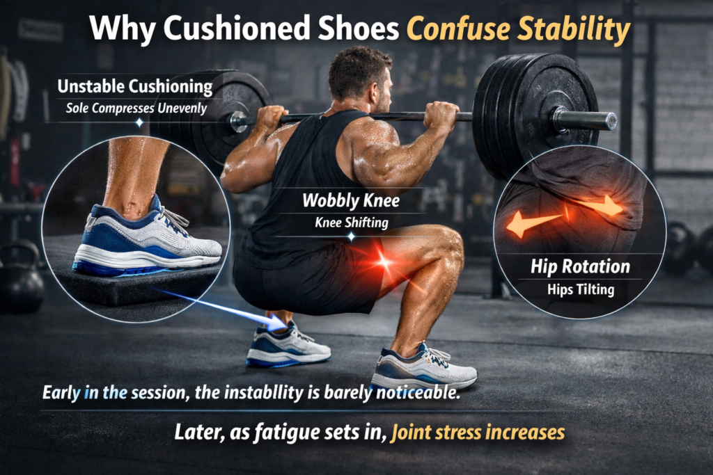 Cushioned-shoes-causing-instability-during-squat