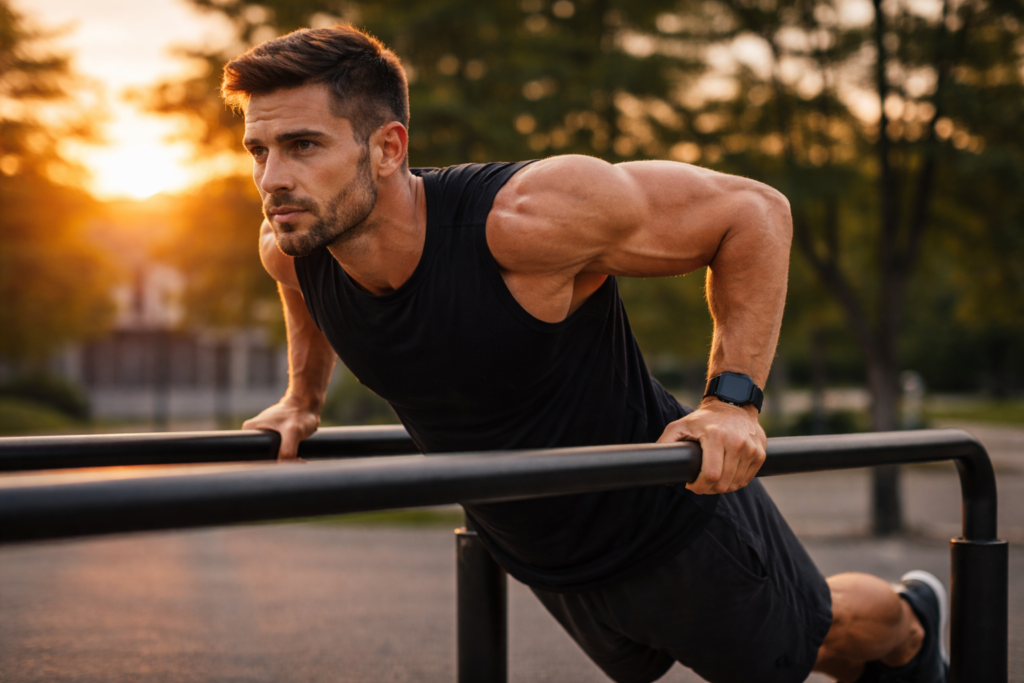 Athlete-performing-dips