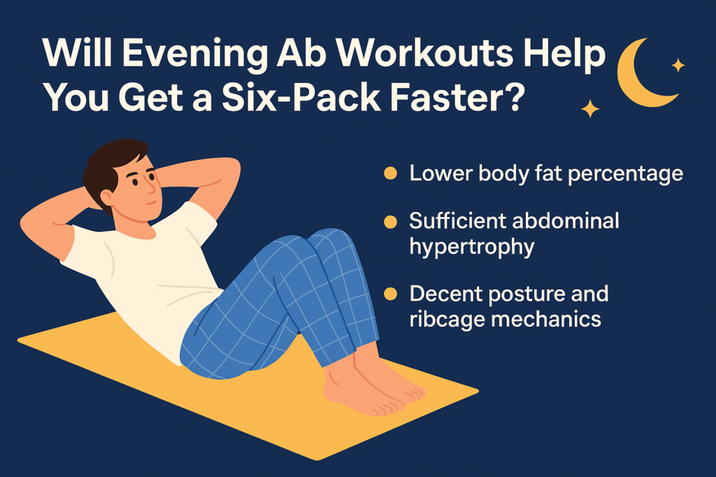 Flat-illustration-of-nighttime-ab-exercise-with-key-factors-for-visible-abs