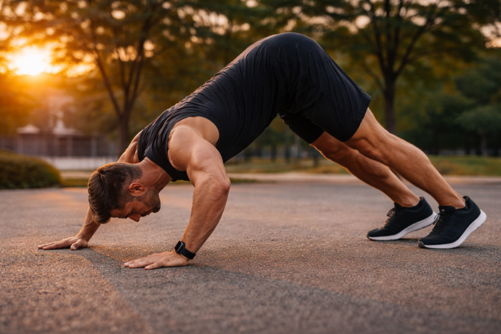 Athlete-performing-pike-push-up