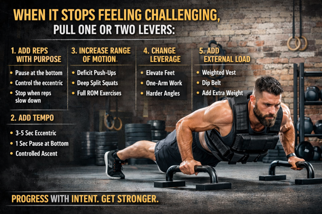 Athlete-performing-weighted-deficit-push-ups-in-gym