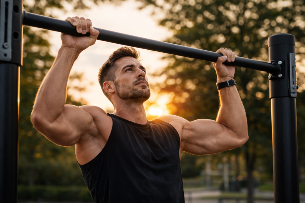 Athlete-performing-pull-up