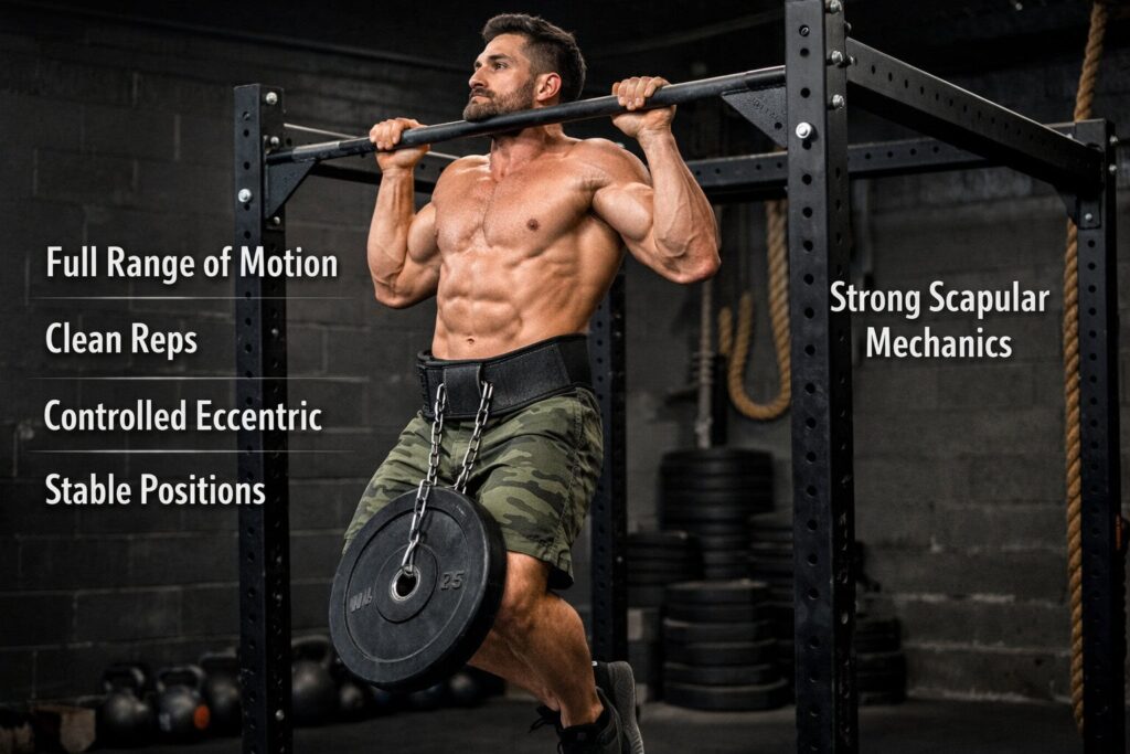 Weighted-pull-up-full-range-clean-reps