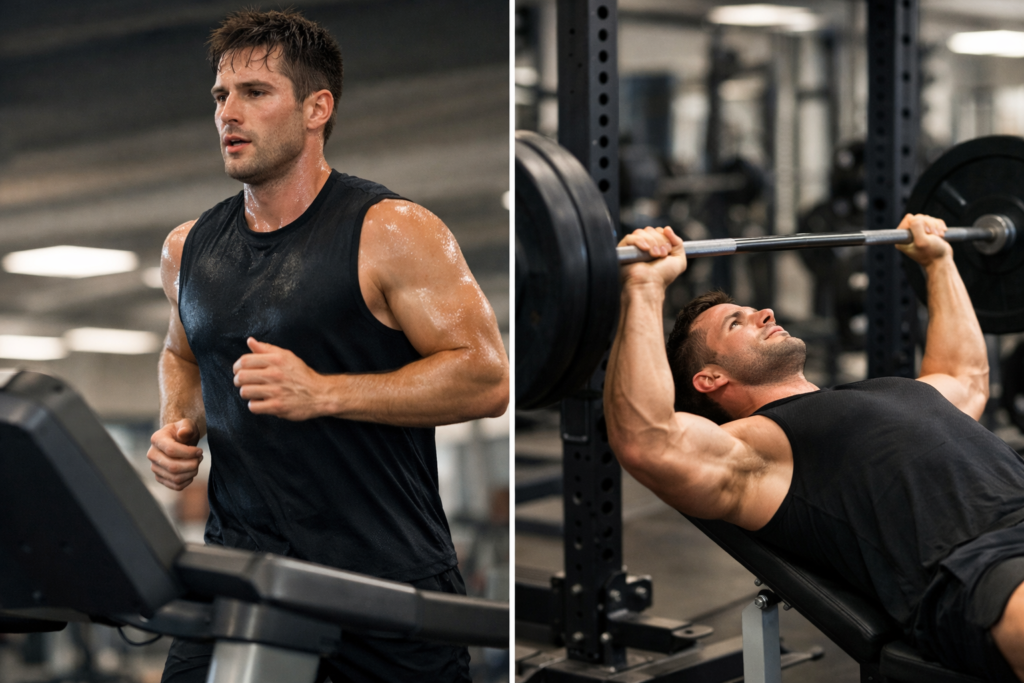 Gym-workout-comparison-cardio-before-and-after-lifting