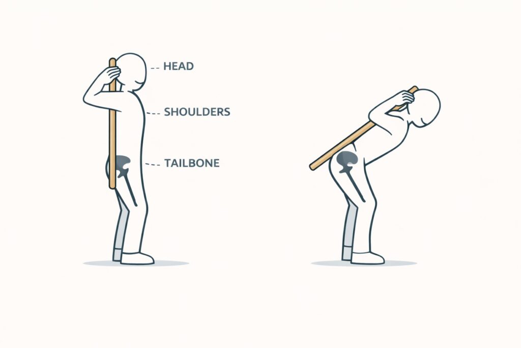 Dowel-spine-contact-hip-hinge