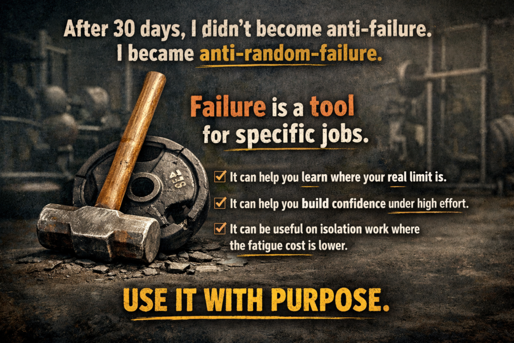 Hammer-resting-on-gym-floor-symbolizing-purposeful-training-failure