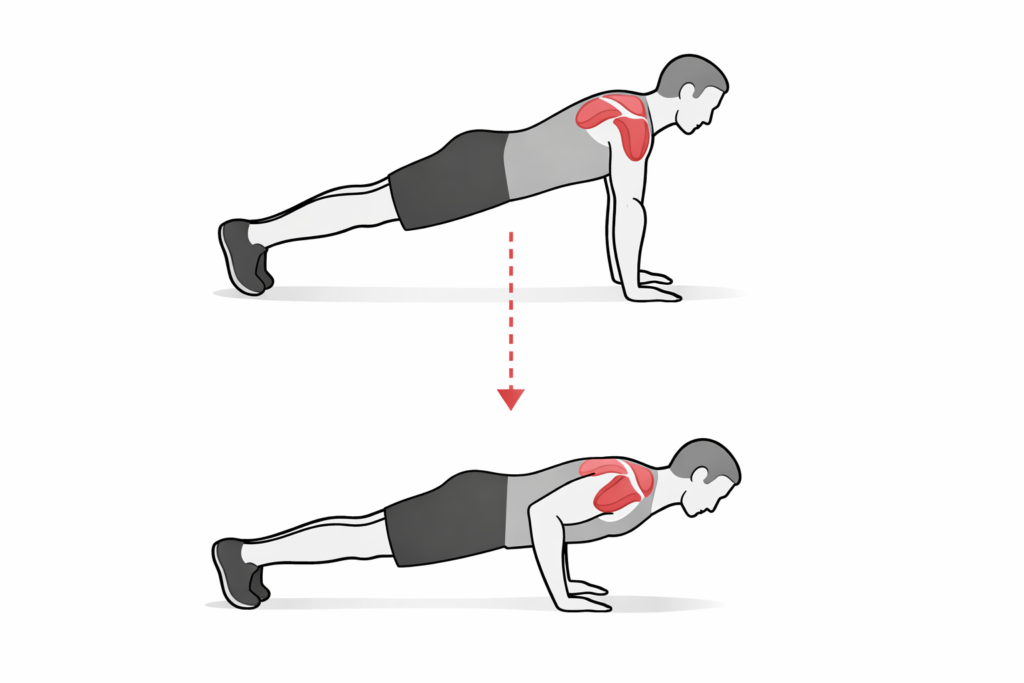 Push-up-top-position-and-slow-repetition-movement