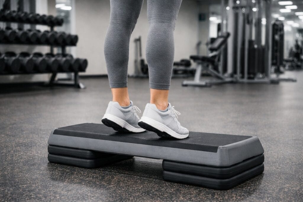 Calf-raise-exercise-on-aerobic-step