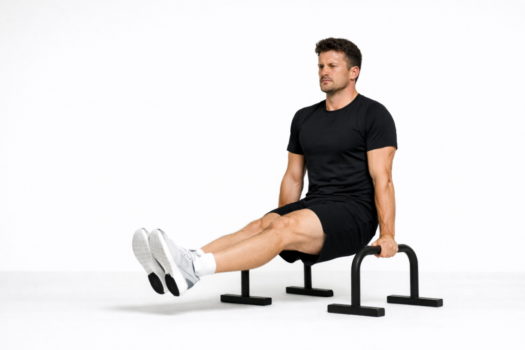 Foot-supported-l-sit-with-heels-on-floor-and-hips-lifted