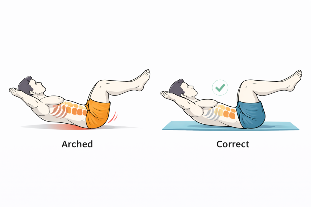 Hollow-hold-low-back-arched-compared-to-lumbar-contact-with-floor-correct-form