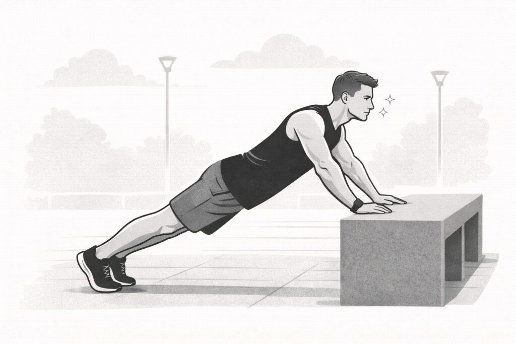 Incline-push-up-straight-body-alignment-on-bench
