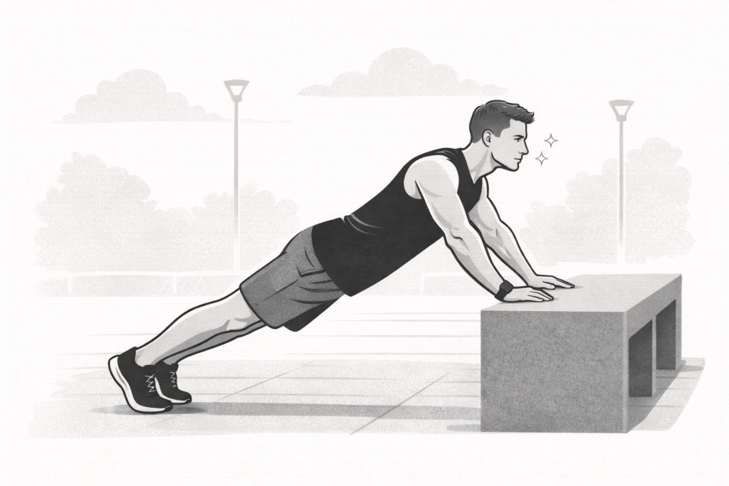 Incline-push-up-straight-body-alignment-on-bench