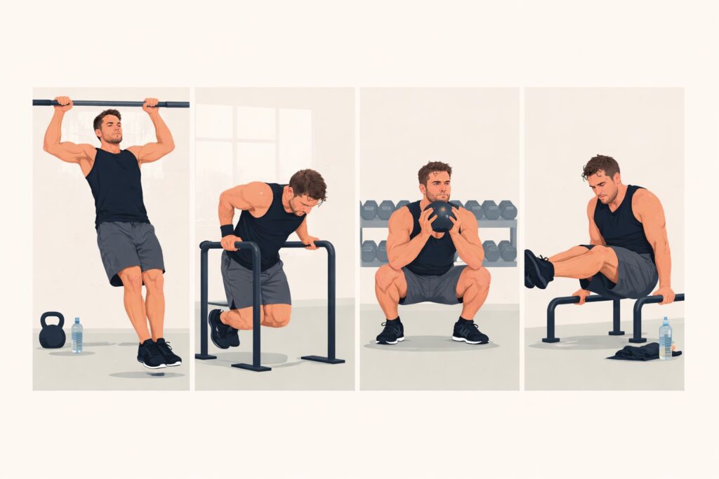 Pull-ups-dips-squats-and-fatigued-l-sit-sequence