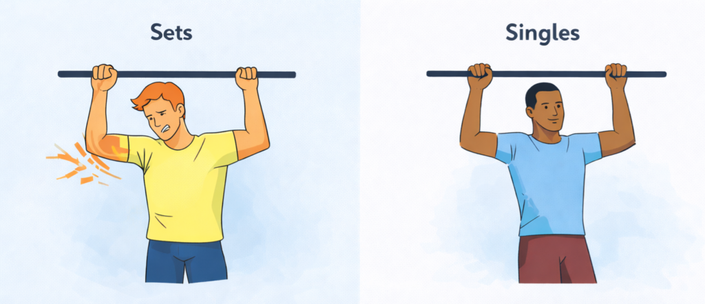 Pull-ups-singles-versus-sets-comparison-elbow-discomfort-versus-controlled-repetition
