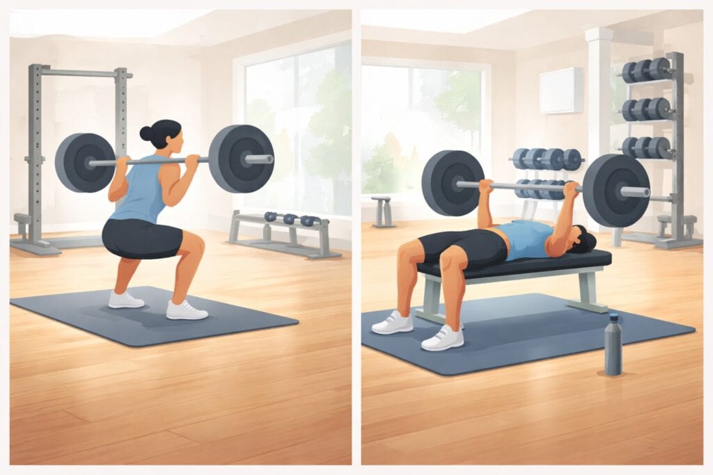 Barbell-squat-and-bench-press-lifting
