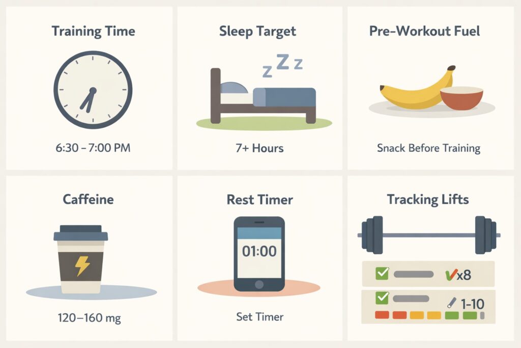 Workout-timing-sleep-nutrition-caffeine-rest-variables