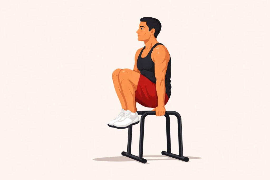 Tuck-sit-parallel-bars-knees-to-chest
