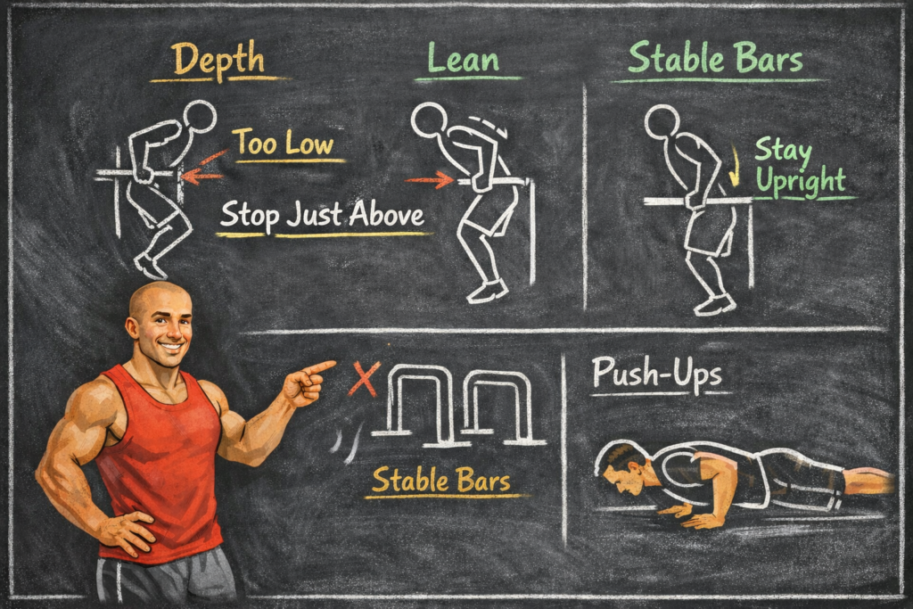 Dip-form-depth-lean-stable-bars-technique-guide