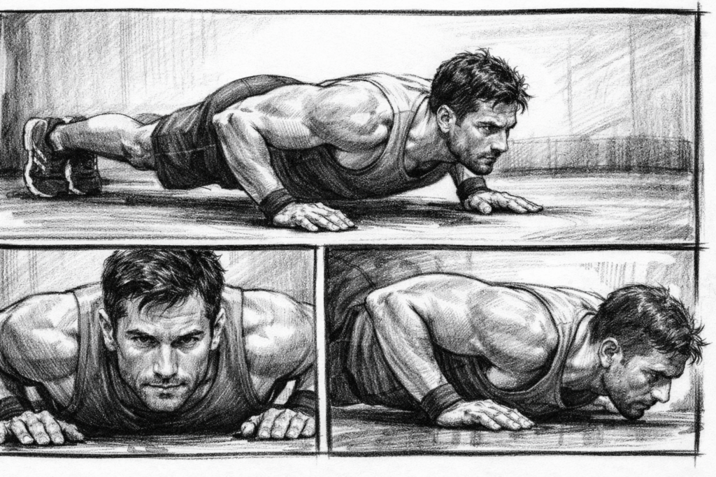 Push-up-with-brief-pause-at-bottom-position-bodyweight-strength-exercise